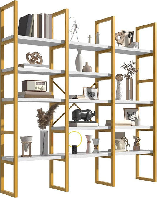Jehiatek Gold Bookshelf 5 Tiers, Geometric Bookcase, 71"L x 71"H Tall Etagere Book Case, Sturdy Metal Frame, Freestanding Display Shelving Unit for Home, Office, Library
