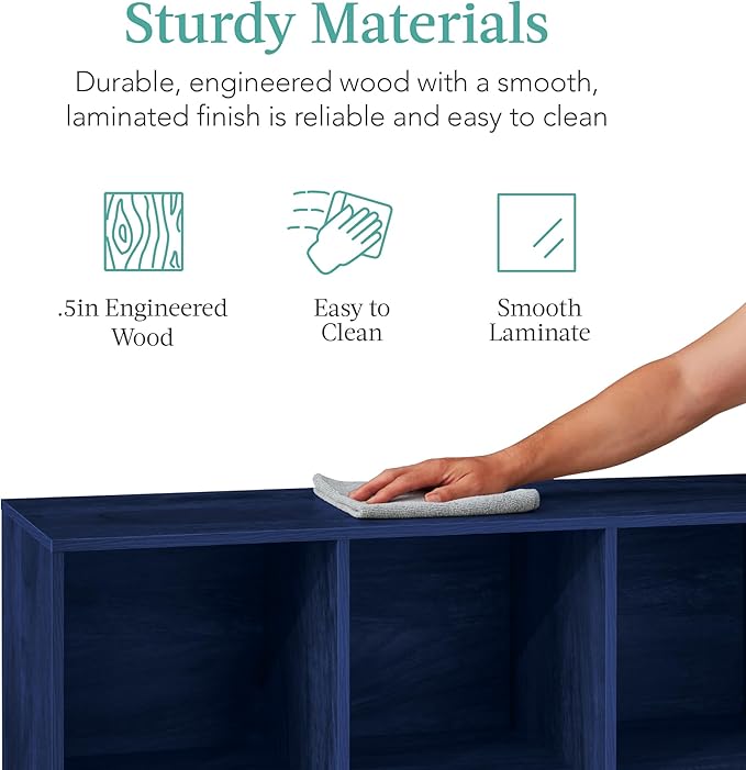 Best Choice Products Kids Bookcase 6-Cube Storage Organizer, 11in Shelf Opening, Bookshelf, Toy Storage, Customizable w/ 3 Removable Back Panels – Navy