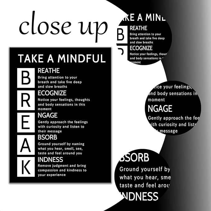 Take A Mindful Break Inspirational Canvas Wall Art Office Poster Decor Motivational Quotes Picture Painting Home Print Artwork for Living Room Workplace Classroom Gym Ready to Hang [24''Wx36''H]