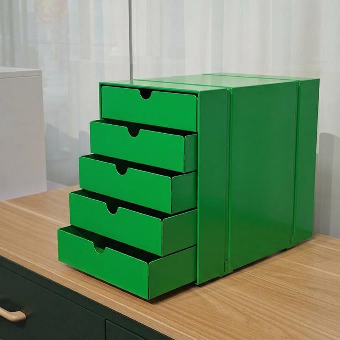 Modern Steel 5-Drawer File Cabinet For Desk, Document Storage Box, Office Desktop Filing Organizer, Drawer Organizer, desk caddy (Green)