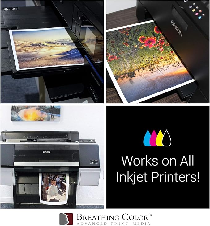 Crystalline Satin Bright White, Poly-Cotton Inkjet Canvas 8.5in x 11in, 25 Sheets Makes Color and Contrast Art Pop With Its Exquisite Satin Finish