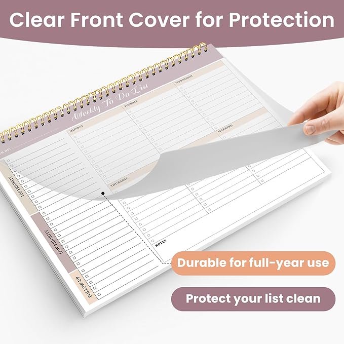 Weekly To Do List Notepad with 52 Undated Sheets（8.5"×11"）6 Pack - Undated Weekly Planner Notepad for Office Desk Accessories and Supplies - Midnight Lilac