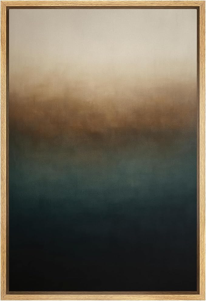 SIGNFORD Framed Canvas Print Wall Art Vertical Ombre Gradient in Beige Brown Teal and Black Illustrations Modern Art Decorative Relax/Zen Nordic for Living Room, Bedroom, Office - 16"x24" Natural