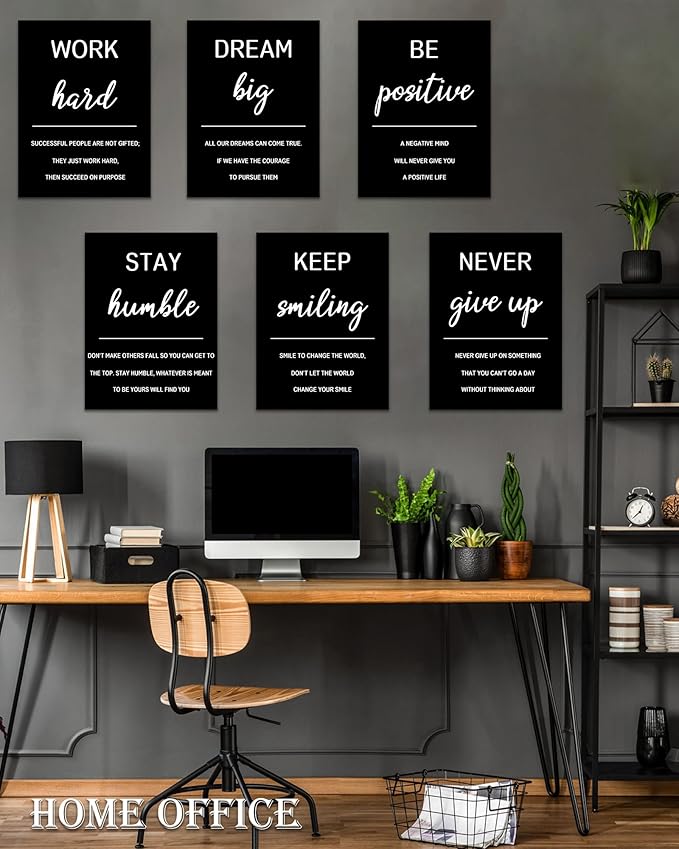 Drsoum Inspirational Office Wall Art Motivational Wall Decor 12” x16” Framed Quotes Encouraging Canvas Posters for Living Room Bedroom Sayings - Set of 6 Framed