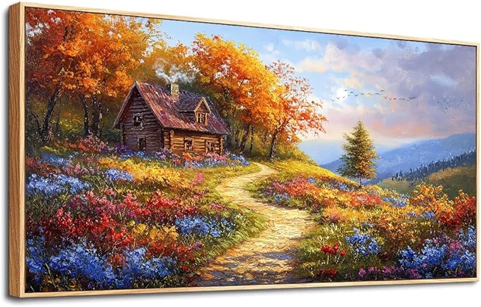 ZUITINGHUA Wood Framed Wall Art For Living Room Canvas Wall Decor For Bedroom Office Decoration Field landscape Wall Pictures Artwork Autumn Scenery Painting Modern Aesthetic Home Decor 20x40 In