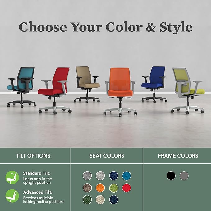 HON Ignition 2.0 Low Back Task Chair, Standard Synchro-Tilt Control, Office Chair with Lumbar Support, Height and Width Adjustable Arms, Titanium Frame, Black