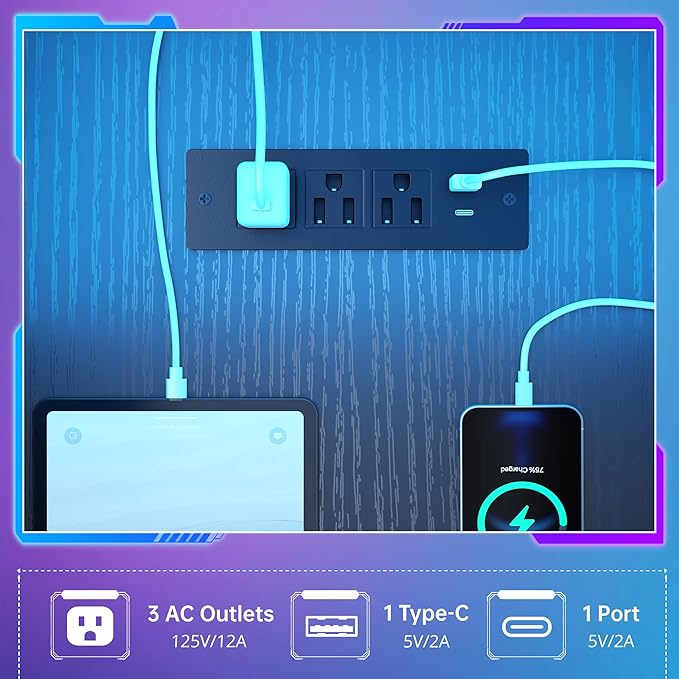 63.5" L Shaped Gaming Desk with LED Lights & Power Outlets, Computer Desk with Shelves & Hooks & Monitor Stand and Printer Space for Home Office, Corner Desk of Study Room, Bedroom, Black