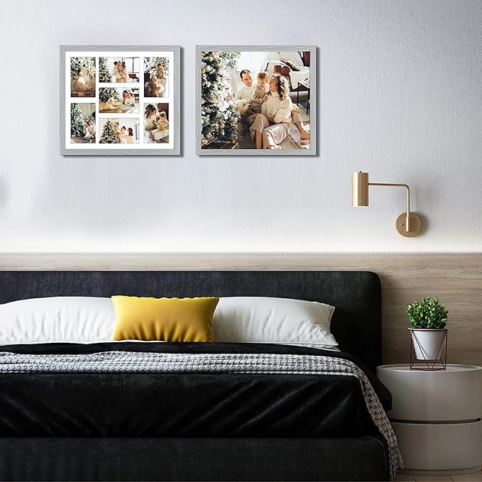 Golden State Art, Set of 10, 13.7x15.7 Matted Grey Wood 7-Opening for 4x6 Collage Picture Frame