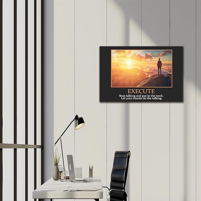 UZMKM - Inspirational Canvas Wall Art, EXECUTE Mindset Quotes Picture Prints, Success Framed Company Watching Sunrise Poster, Positive Quotes Wall Painting for Home Office Workplace 24x36 Inch