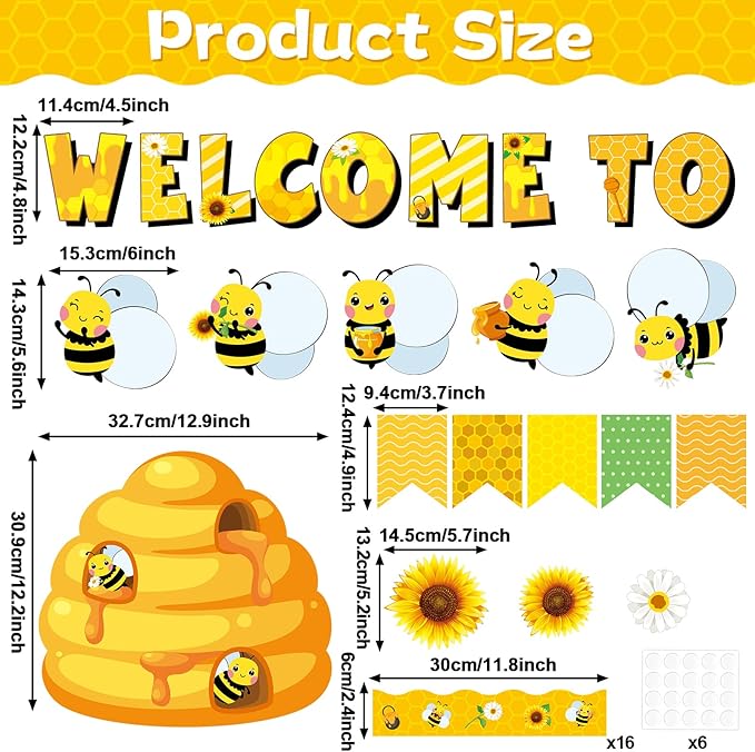 gisgfim Spring Bee Bulletin Board Decorations Set Bee Sunflower Paper Name Tags Paper Cutouts Welcome to Our Hive Classroom Bulletin Board Decor for Summer Back to School Home Chalkboard Wall