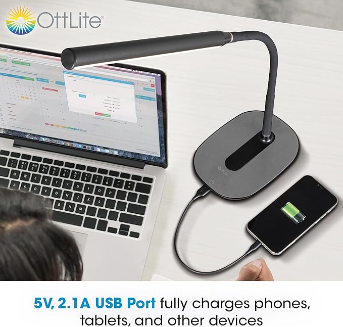 OttLite Wellness Strive LED Desk Lamp, 22", Black (CSN30G5W)