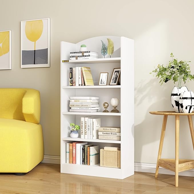 5 Tier Shelf Bookcase,47" Tall Bookshelf Display Storage Shelves,Freestanding Book Shelves for Bedroom Home Office Library Living Room,White