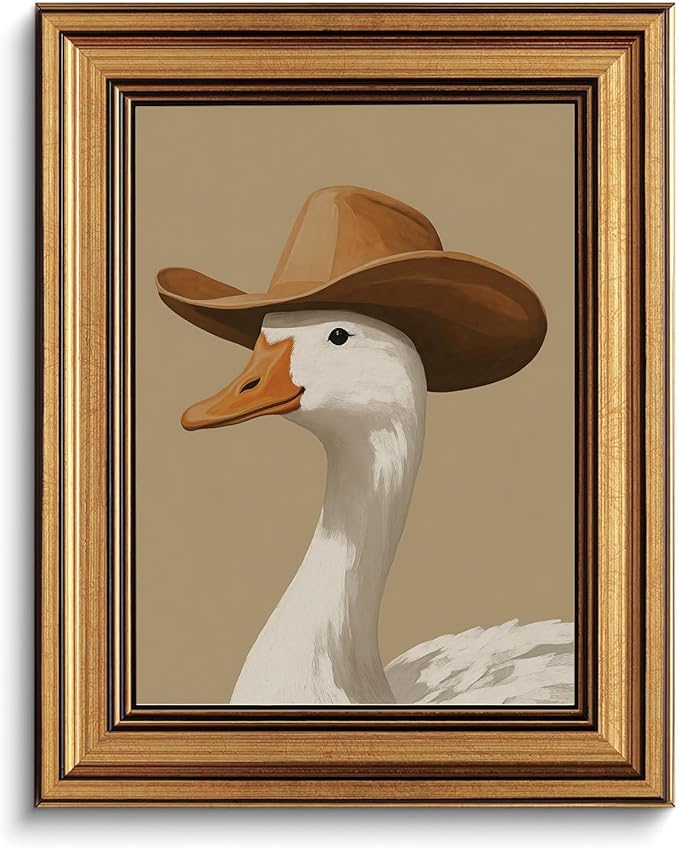 Gold Framed Wall Art Vintage Canvas Wall Art Trendy Cowboy Duck Modern Maximalist Artwork Prints Picture for Living Room Bedroom Farmhouse Bathroom Office Decor, 8x10