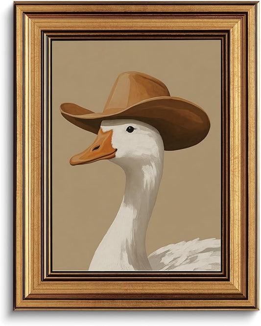 Gold Framed Wall Art Vintage Canvas Wall Art Trendy Cowboy Duck Modern Maximalist Artwork Prints Picture for Living Room Bedroom Farmhouse Bathroom Office Decor, 8x10