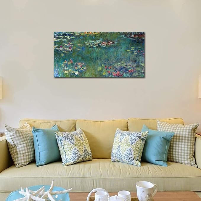 yearainn Canvas Wall Art Water Lilies by Claude Monet Landscape Pictures Modern Green Garden Painting Artwork Contemporary Nature Prints for Living Room Bedroom Home Office Wall Decor 29" x 58"