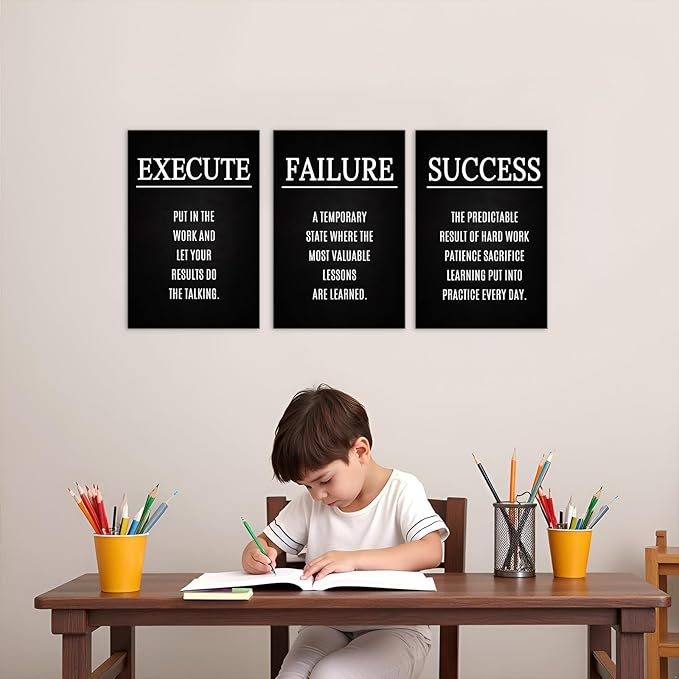 YOUHONG Motivational Wall Art Inspirational Posters for Office & Home - 16x24 Inch 3-Piece Canvas Prints with Wooden Frame, Fade-Resistant Quote Wall Decor, Positive Posters for Living Room & Bedroom