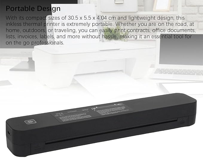 YWBL-WH Compact Thermal Printer, 203DPI Resolution, Portable Travel Printer, for Home, School, Office, On The Go Professionals