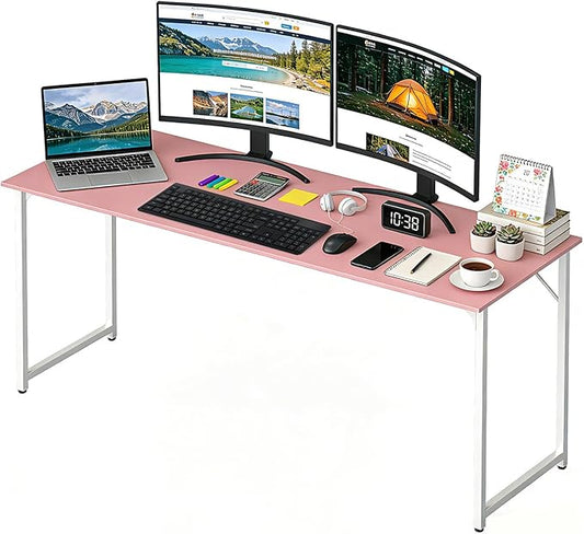 BestOffice Computer Desk,Home Office Desk, Modern Simple Style for Home Office Study Writing (Pink, 63 Inch)