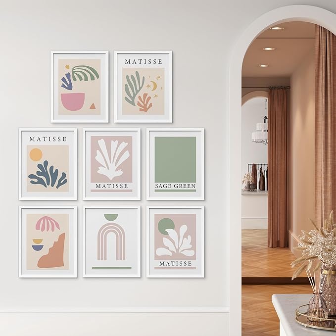 SIGNWIN Framed Poster Wall Art Set of Collage Henri Matisse Pastel Plant Blocks Nature Abstract Illustrations for Living Room, Bedroom, Office - 11"x14"x 8 White