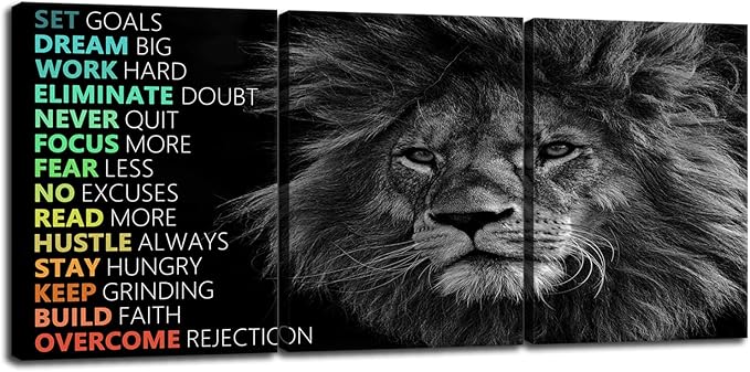 Inspirational Office Decor Wall Art Motivational Canvas Wall Art Lion Posters Entrepreneur Quote Wall Paintings Picture 3 Pieces Artwork for Home Bedroom Decor Framed Ready to hang[36''Wx 16''H]