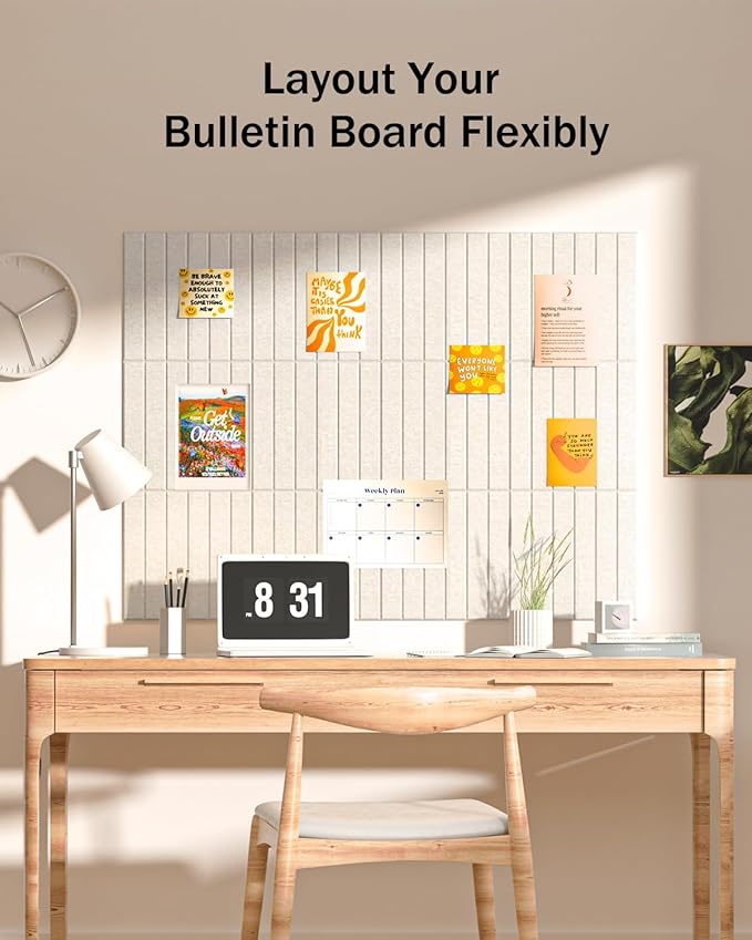 Large Cork Board, 48" X 36" Bulletin Board, 12 Pack Felt Pin Boards Cork Boards for Walls Office Home Decor, Classroom with 60 Safe Removable Adhesive Tabs Beige