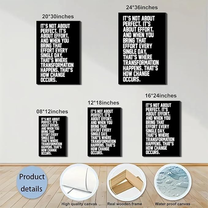 Gym Motivational Framed Canvas Wall Art Hustle Grind Prints Wall Decor for Fitness Studio Office Man Cave Bedroom Living Room Made in USA