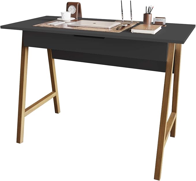 Modern Design Parma Small Desk for Bedroom, Black 42 Inch Writing Desk with Drawer, by Crafts and Comfort