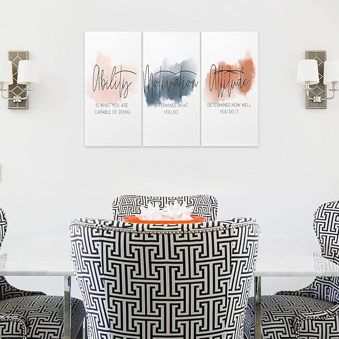 3 Piece Inspirational Canvas Wall Art, Quotes Motivational Mindset Print Pictures for Office Wall Decor, Triptych Entrepreneur Poster Framed Artwork for Women Men Home Decor Ready to Hang 12”x24”x3Pcs