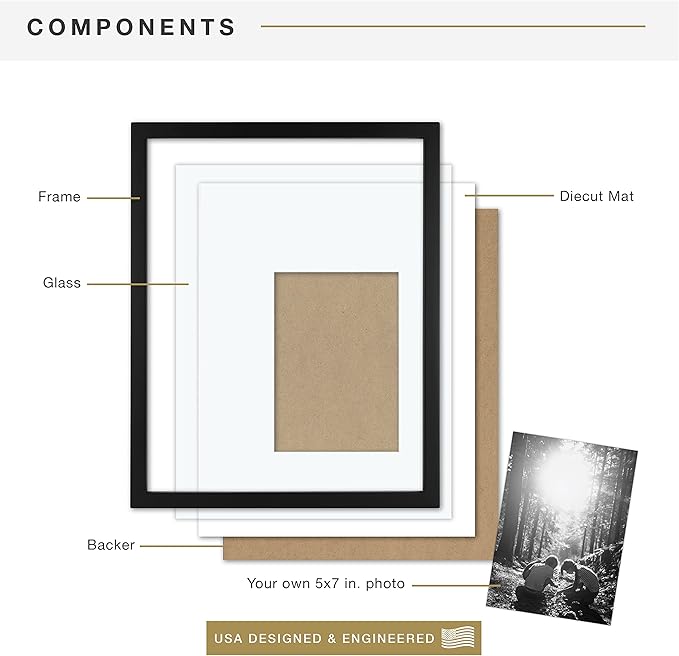 MCS East Village 11x14 Matted Picture Frame with 5x7 Photo Display, Black Wall Hanging Frame for Photos & Posters (1-Pack)