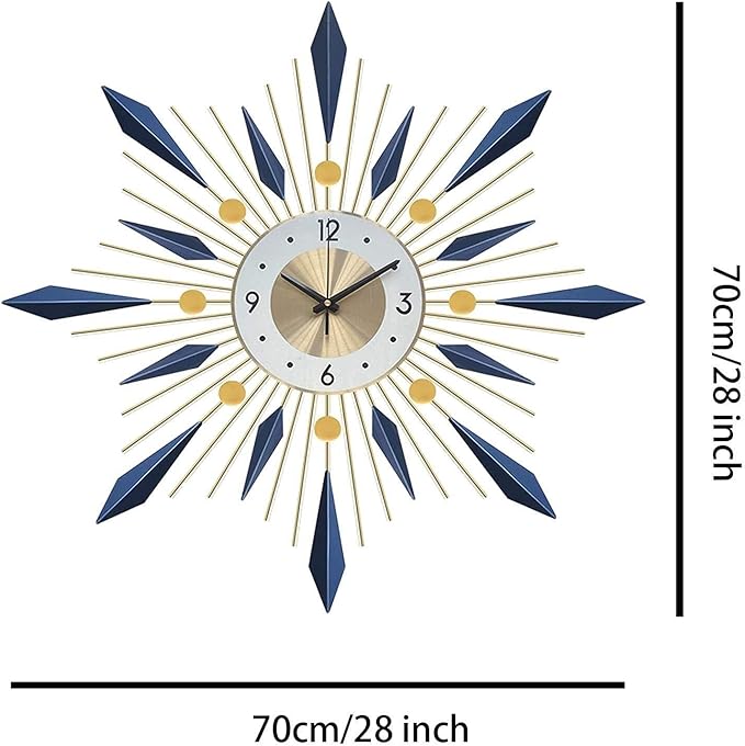 Wall Clock Wall Clock, Mid Century Metal Frame Wall Clock, Large Decoration for Home, Kitchen,Living Room,Office,Blue Clock (Blue 70cm/28in)