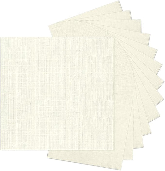 Ivory Linen Paper Textured Cardstock 12x12, Goefun 100 Pack Thick Cardstock Light Cream, 80lb Linen Paper for Printing, Invitations, Card Making, Cricut, Crafting, Scrapbook