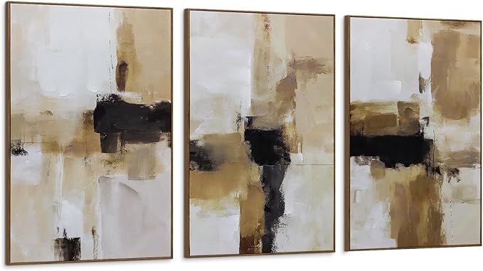 Neutral Abstract Textured Framed Canvas Wall Art Set, Minimalist Wall Decor Modern Art Prints, Black Brown Wall Painting Artwork for Living Room,Bedroom,Dining Room,Office, 16"x24"x3