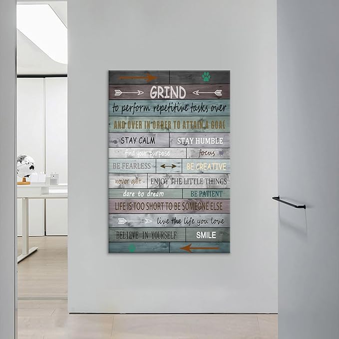 Motivational Poster Wall Art Grind Inspirational Entrepreneur Quotes Print on Canvas Retro Colorful Background Painting Artwork for Modern Home Living Room School Workplace Ready to Hang [24''Wx36''H]