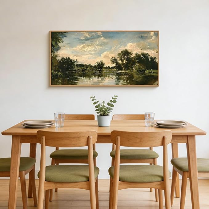 Aryroi Large Natural Forest and Lake Framed Canvas Wall Art,Modern Countryside Wall Decor,Vintage Neutral Landscape Artwork,Rustic Antique Scenery Art Print for Living Room,Bedroom,Office- 40"x20"x1