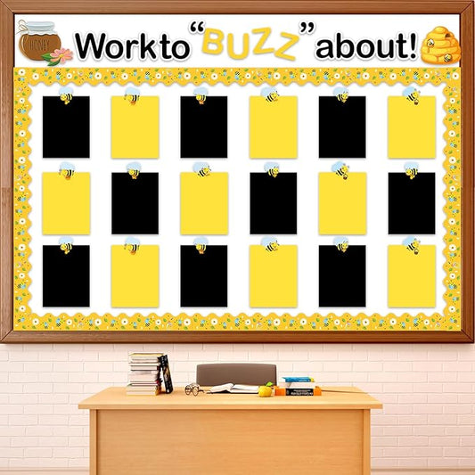 Bee Student Work Display Bulletin Board Set Sunflower Bulletin Board Decorations Bee Classroom Decor Honeybee Paper Cutouts Inspirational Student Wow Work Display for Chalkboard Back to School Supplie