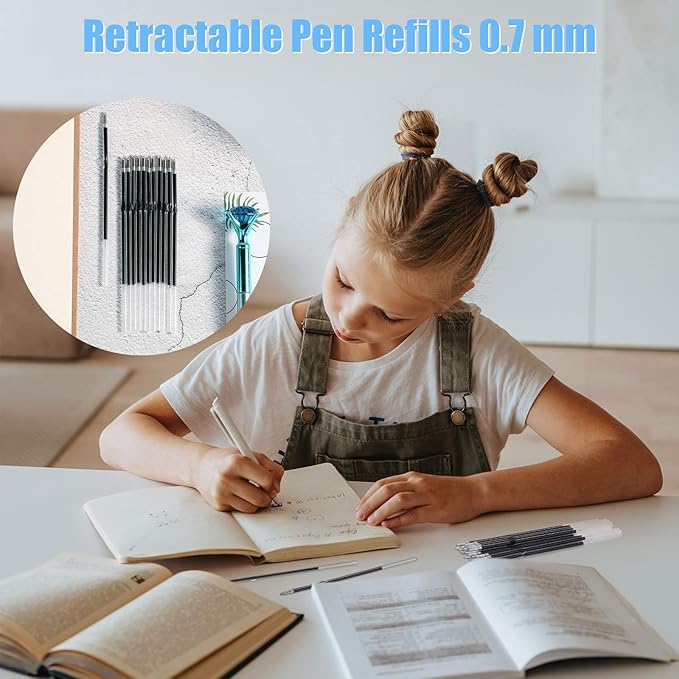 Outus 60 Pcs 0.7 mm Blue Retractable Pen Refills Bulk 4.2inch Replacement Ballpoint Ink Pen Refills for Click Ball Point Pens School Office Supplies