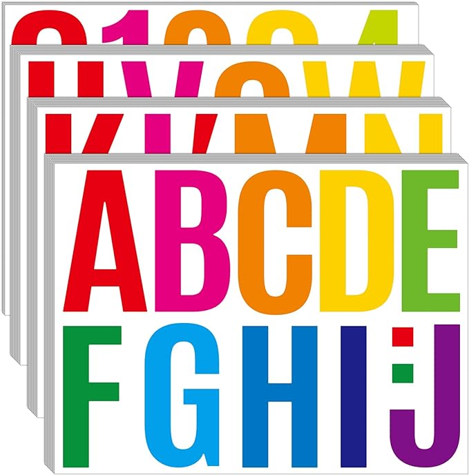 Bemeol 30 Sheets Large Letter Sickers 4 inch Vinyl Letter Alphabet Number Stickers for Bulletin Board Classroom Mailbox Home Decor(Colorful)
