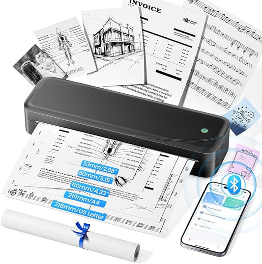 Memoking Portable Printers Wireless for Travel, Inkless Thermal Printer 8.5" x 11" Letter Paper for Phone & Laptop, 304DPI HD Quick Print Mobile Bluetooth Small Printers for Home Office or School
