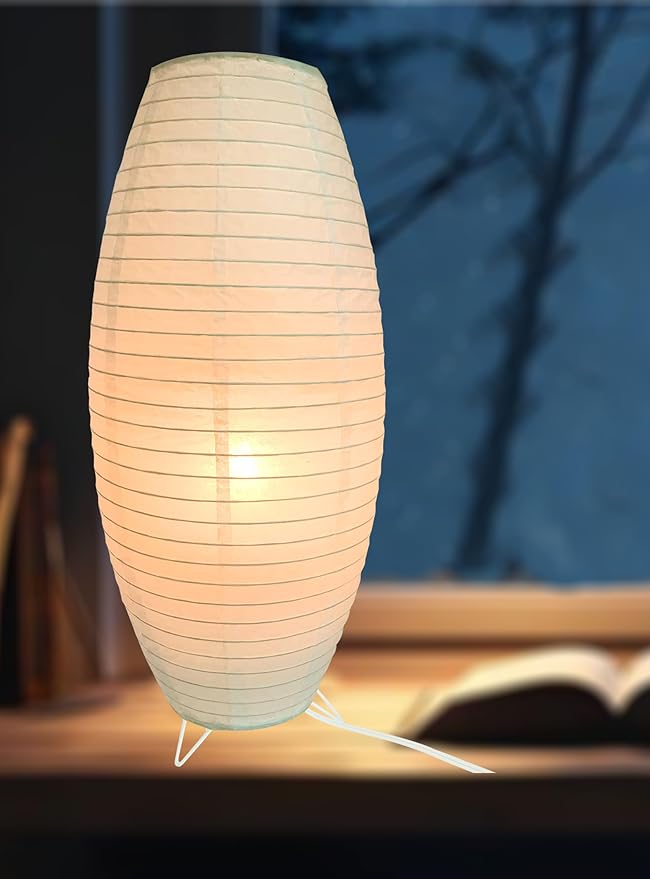 Paper Lamp Desk Lantern Table Lamps Rice Paper Bedside Nightstand Portable Small Light for Living Room Bedroom (1, 19.2"x8.5"x8.5")