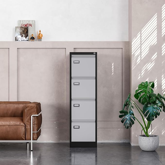 Yizosh 4 Drawer File Cabinet with Lock, Filing Cabinets for Home Office, Metal Locking Office File Storage Cabinets with Drawers, Vertical Small Filing Cabinet Organizer for Legal/A4