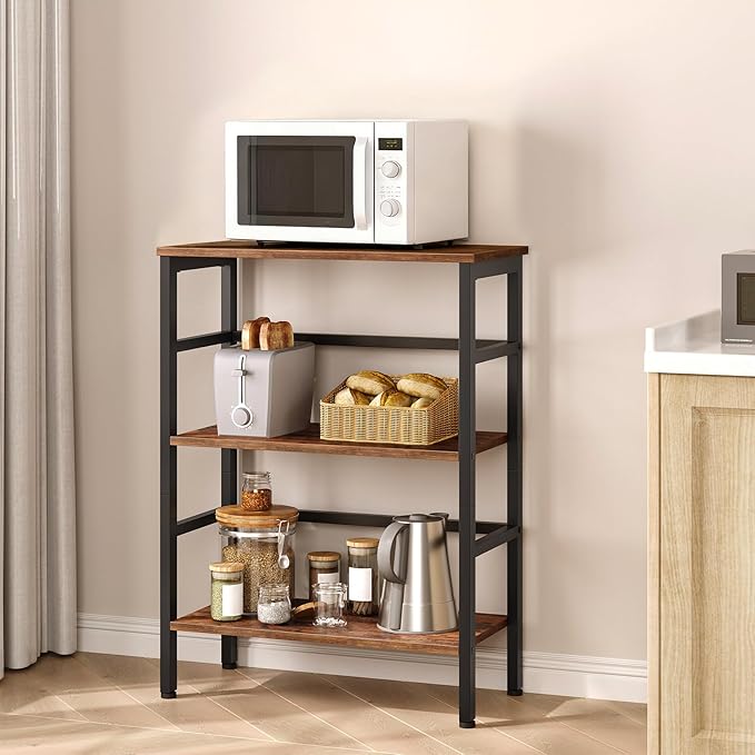 HOOBRO 3 Tier Bookshelf, 23.6" L Industrial Bookcase, Record Storage Rack with Side Fence, Storage Shelf with Metal Frame, Rustic Open Display Shelf for Living Room, Bedroom, Rustic Brown BF86CJ01G1
