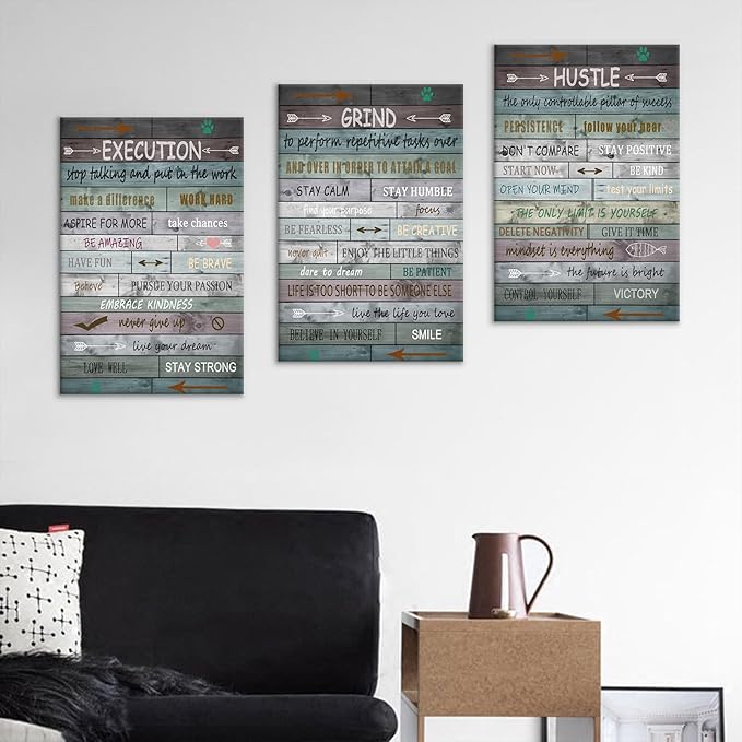 DINGFUN Motivational Poster Wall Art Motivational Entrepreneur Quotes Print on Canvas Positive Picture Painting Wall Decor for Men Wen Home Bedroom Office Gym Decoration Ready to Hang [48''Hx24''W]