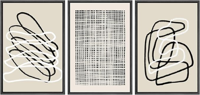 SIGNWIN Framed Canvas Print Wall Art Set Grunge Watercolor Paint Strokes Abstract Shapes Cozy Neutral Modern Art Decorative Boho Relax/Zen Nordic for Living Room, Bedroom, Office - 24"x36"x3 Black