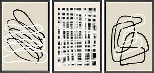 SIGNWIN Framed Canvas Print Wall Art Set Grunge Watercolor Paint Strokes Abstract Shapes Cozy Neutral Modern Art Decorative Boho Relax/Zen Nordic for Living Room, Bedroom, Office - 24"x36"x3 Black