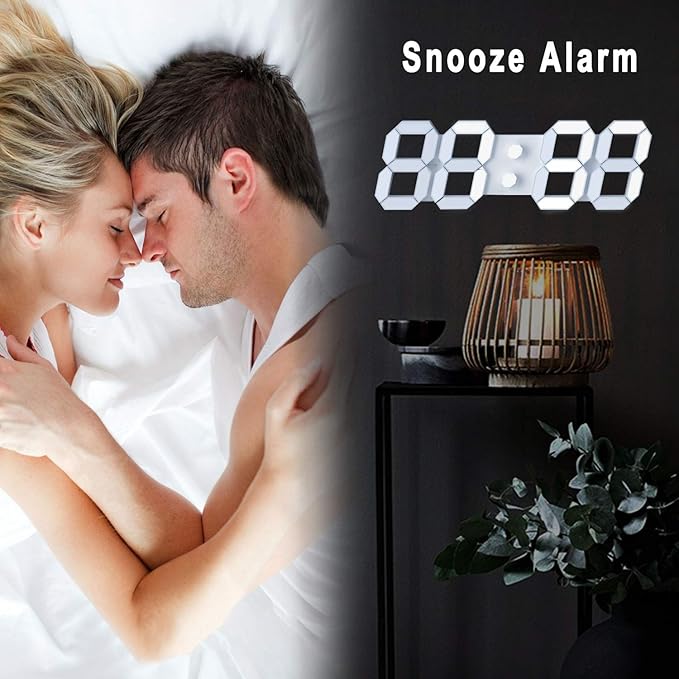 EDUP HOME 3D LED Digital Wall Clock/Desk Alarm Clock with Remote Control for Kitchen Bedroom Office, 9.7" LED Night Light Decor Clock Adjust Brightness 12H/24H Time Date Temperature, Great Gift