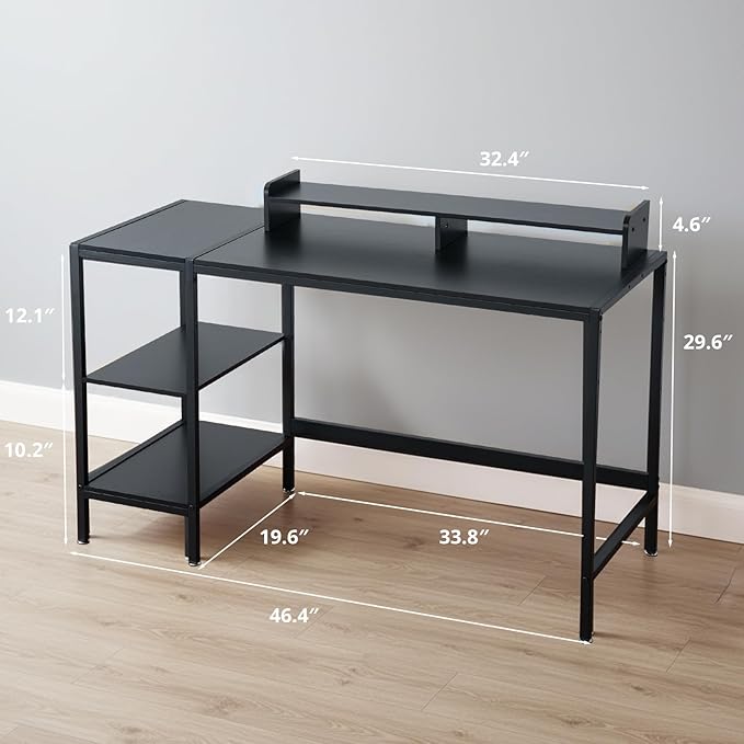 47-inch Computer Desk with Storage Shelf - Your Ideal Black Gaming Desk for Bedrooms, Small Spaces, and Home Offices. This Modern Writing Desk is Perfectly Suited for PCs.