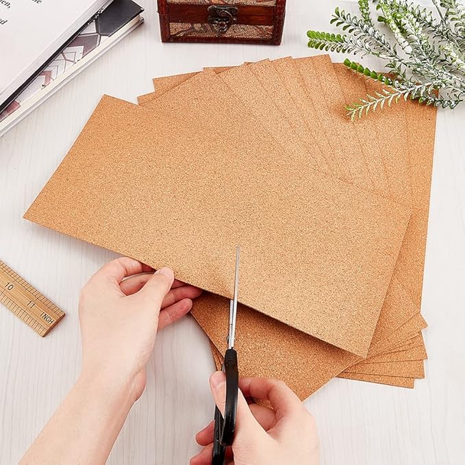 OLYCRAFT 10 Sheets Cork Sheets 12x6.1 Inch Thin Cork Roll 1mm Thick Brown Corks Board Rectangle Wooden Tiles Wood Mats for Coaster Placemat Kitchen Dining Hall DIY Crafts Supplies