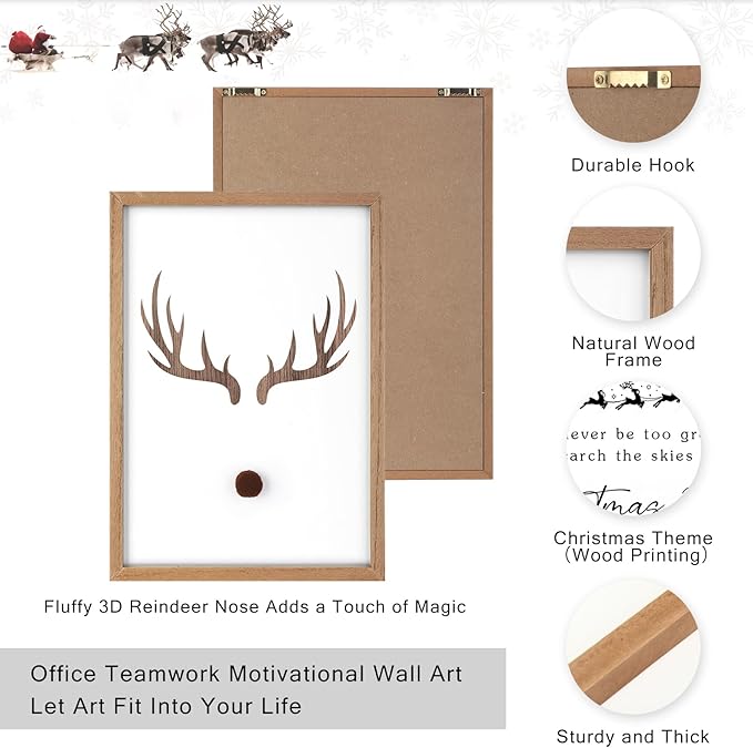 Faccito 8 Set Christmas Wall Art Decor Merry Christmas Wooden Framed Art Decor Xmas Elk Wall Decoration for Home Gallery Large Winter Decoration for Kitchen Bedroom Bathroom Living Room