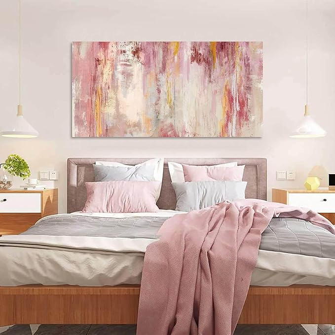 Kureful Abstract Canvas Wall Art Large Wall Decor Pink Wall Paintings for Bedroom Living Room Office Gold Artwork Picture 29x58 Inch
