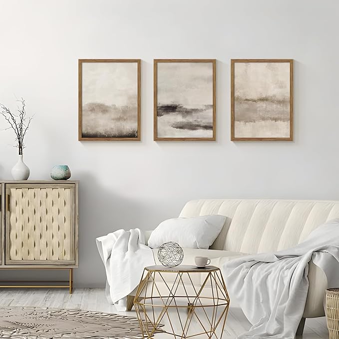 3 Piece Large Abstract Framed Wall Art, Neutral Beige Modern Art Wall Decor, Contemporary Minimalist Canvas Prints, Watercolor Paintings for Living Room Bedroom Dining Room Office 16x24 Inch